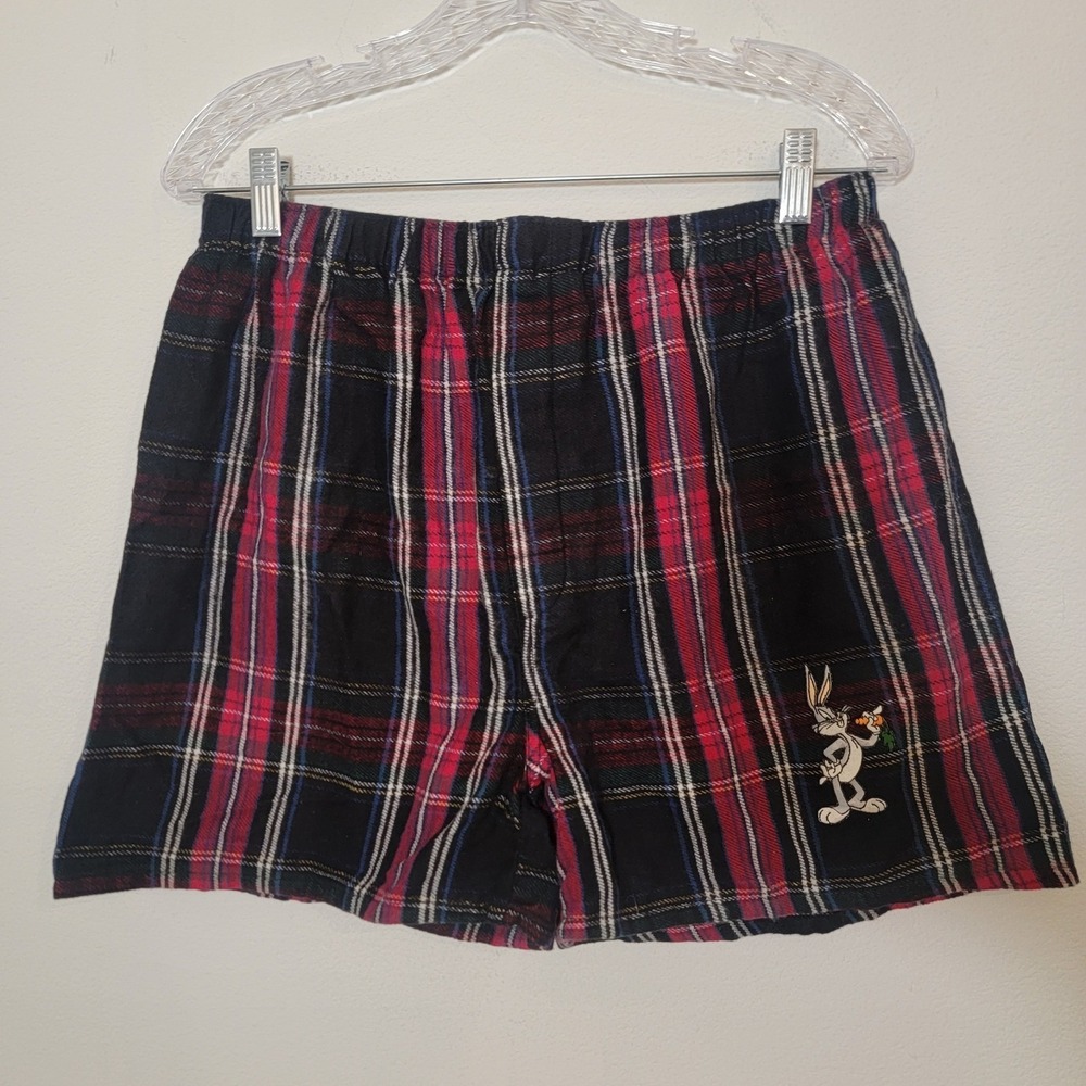 Looney Tunes Bugs Bunny Plaid Shorts XL Vintage 90s Cartoon Character Fleece NWT
